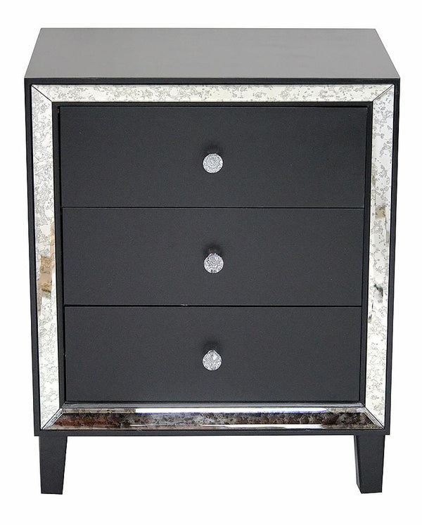Black Mirror - 28'.5" X 21'.75" X 34" Black MDF, Wood, Mirrored Glass Accent Cabinet with  Drawers and with Mirror Accents
