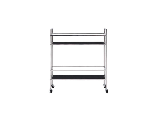 Bar Cart - Side Table/ Bar Cart, Black Glass, Stainless Steel Base