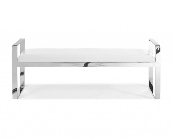 Entryway Bench - Modern Bench White Faux Leather Stainless Steel Base