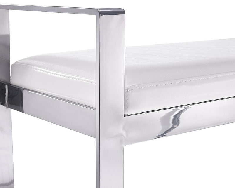 Entryway Bench - Modern Bench White Faux Leather Stainless Steel Base