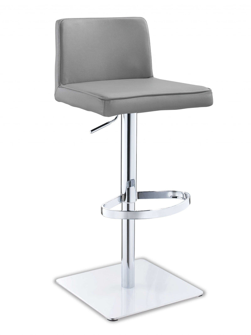 Bar Stools - 18" X 20" X 32"/41" Gray Faux Leather Bar Stool