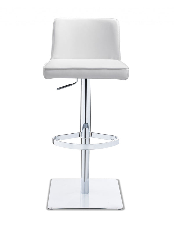 Bar Stools - 18" X 20" X 32"/41" White Faux Leather Bar Stool