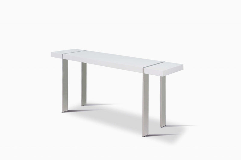 Console Table - Console High Gloss White Polished Stainless Steel Legs.