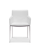 Dining Chairs - 23" X 22" X 33" White Faux Leather Dining Armed Chair