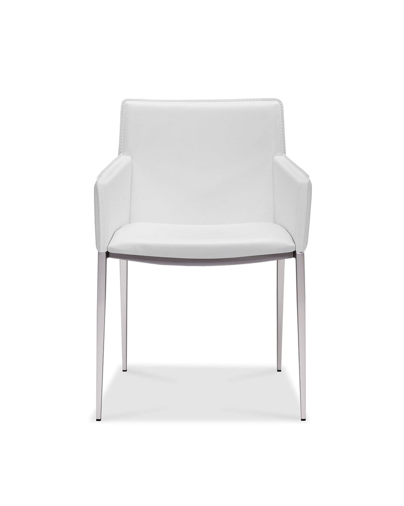 Dining Chairs - 23" X 22" X 33" White Faux Leather Dining Armed Chair