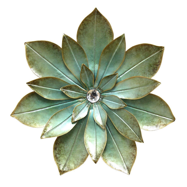 Metal Wall Decor - 20" X 2" X 20" Green Embellished Flower Wall Decor