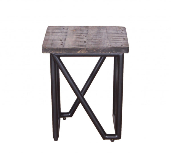 Black Stool - 14" X 14" X 18" Natural/Black Wood Iron Stool Mixed
