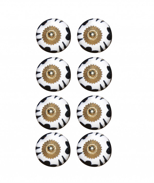 Door Knobs - 1.5" x 1.5" x 1.5" Black, White And Gold - Knobs 8-Pack