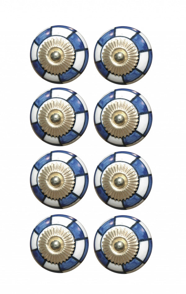 Door Knobs - 1.5" x 1.5" x 1.5" Blue, White And Gold - Knobs 8-Pack