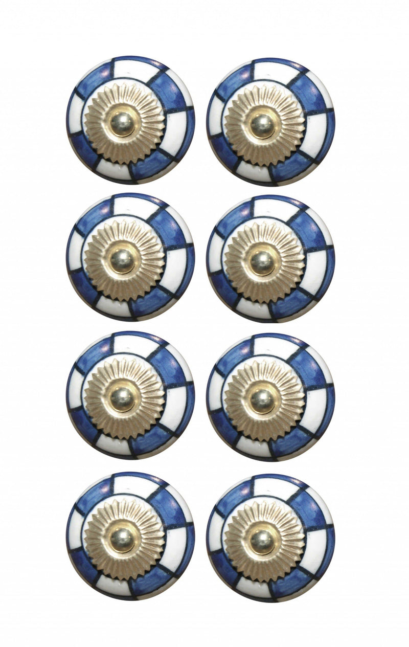 Door Knobs - 1.5" x 1.5" x 1.5" Blue, White And Gold - Knobs 8-Pack