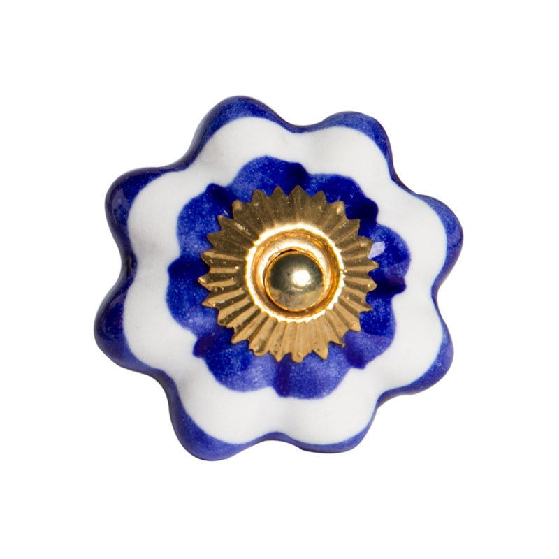 Door Knobs - 1.5" x 1.5" x 1.5" White, Blue and Gold - Knobs 12-Pack