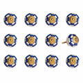 Cabinet Knobs - 1.5" x 1.5" x 1.5" White, Blue and Gold - Knobs 12-Pack