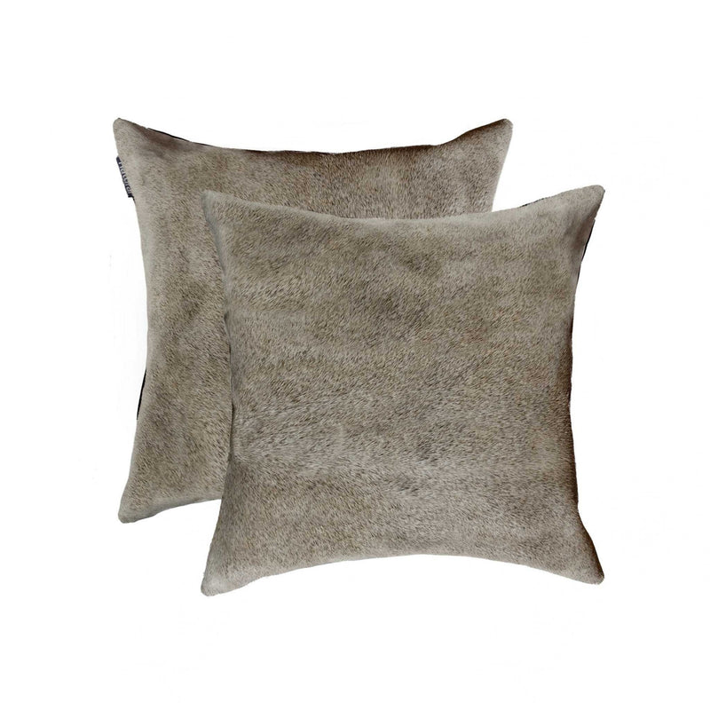 Decorative Pillows - 18" x 18" x 5" Gray Cowhide - Pillow 2-Pack