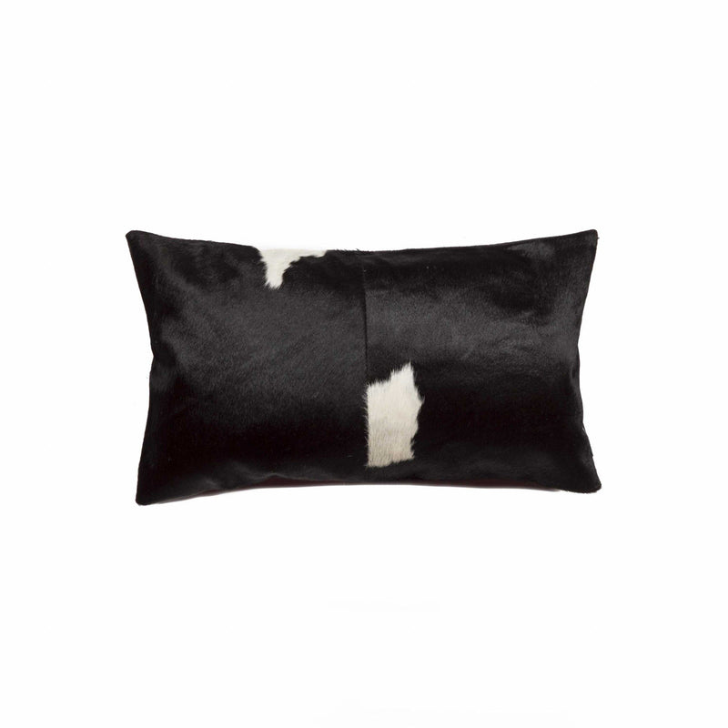 Black Throw Pillows - 12" x 20" x 5" Black & White Torino Kobe Cowhide - Pillow