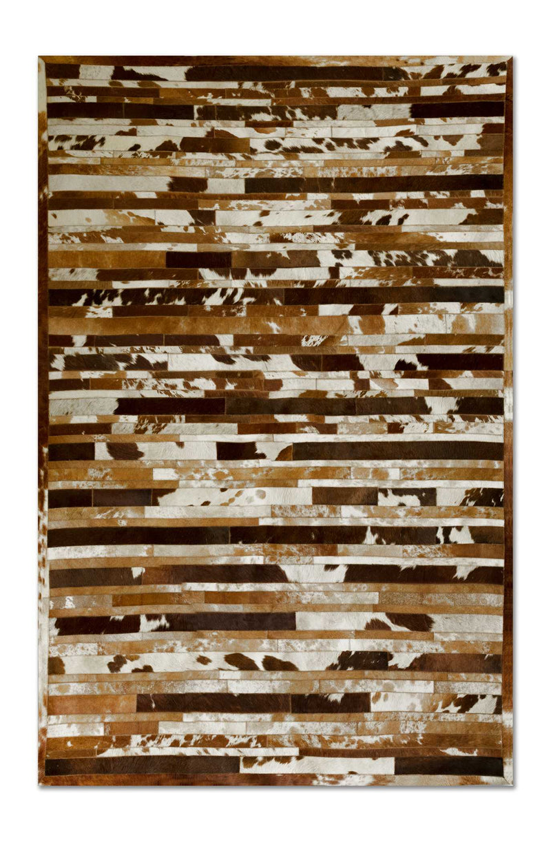 Brown Rug - 60" x 96" Brown and White, Linear Cowhide Stitched - Area Rug