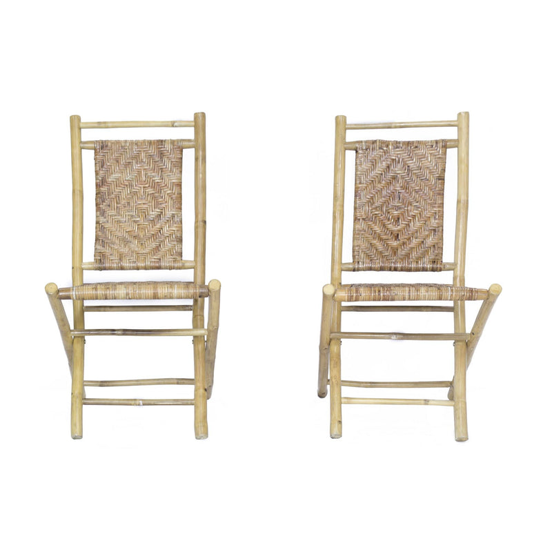 Folding Chairs - 20" X 15" X 36" Gray Bamboo Folding Chairs with Rattan Skin Diamond Weave
