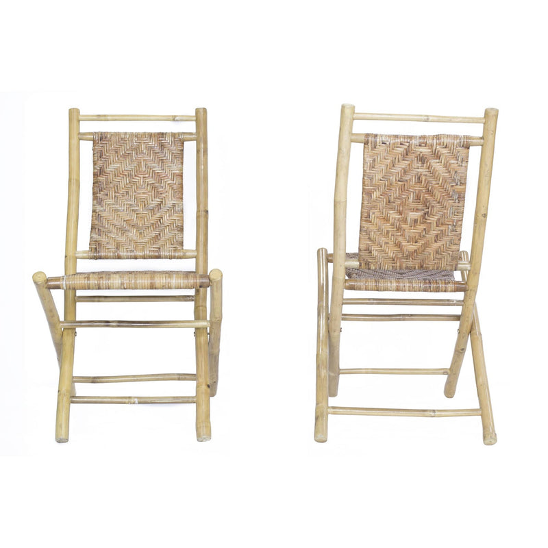 Folding Chairs - 20" X 15" X 36" Gray Bamboo Folding Chairs with Rattan Skin Diamond Weave