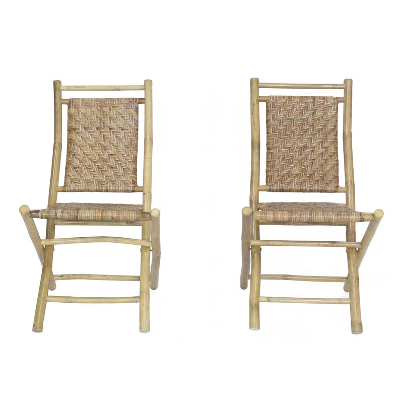 Folding Chairs - 20" X 15" X 36" Brown Bamboo Folding Chair with a Rattan Skin Chevron Weave