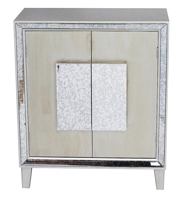 Dresser with Mirror - 27'.5" X 13" X 32'.7" Gray MDF, Wood, Mirrored Glass Sideboard with  Doors
