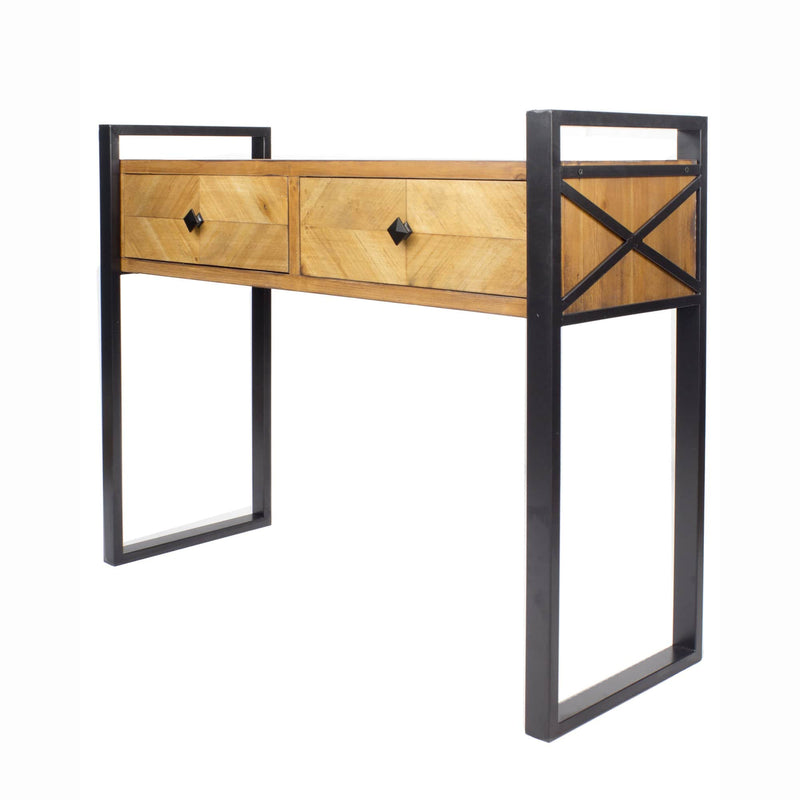 Console Table with Drawers - 39'.75" X 14'.75" X 31'.5" Brown Metal, Wood, MDF Console Table with Drawers