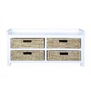 Entryway Bench - 39'.75" X 14" X 18" White MDF, Water Hyacinth Water Hyacinth Storage Bench with  Baskets