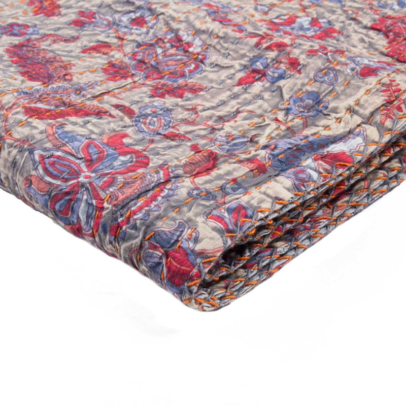 Cotton Throw Blanket - 50" x 70" Multicolored, Kantha Cotton - Throw