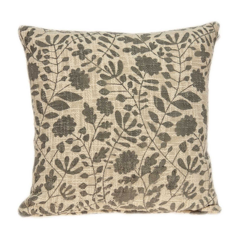 18x18 Pillow Insert - 18" x 7" x 18" Transitional Beige Floral Print Pillow Cover With Poly Insert