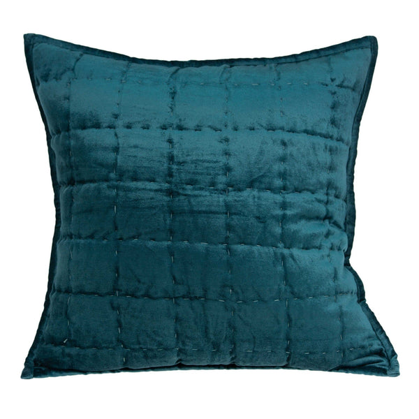 Decorative Pillow Covers - 20" x 7" x 20" Transitional Teal Solid Quilted Pillow Cover With Poly Insert