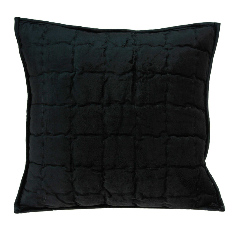 Black Throw Pillows - 20" x 7" x 20" Transitional Black Solid Quilted Pillow Cover With Down Insert