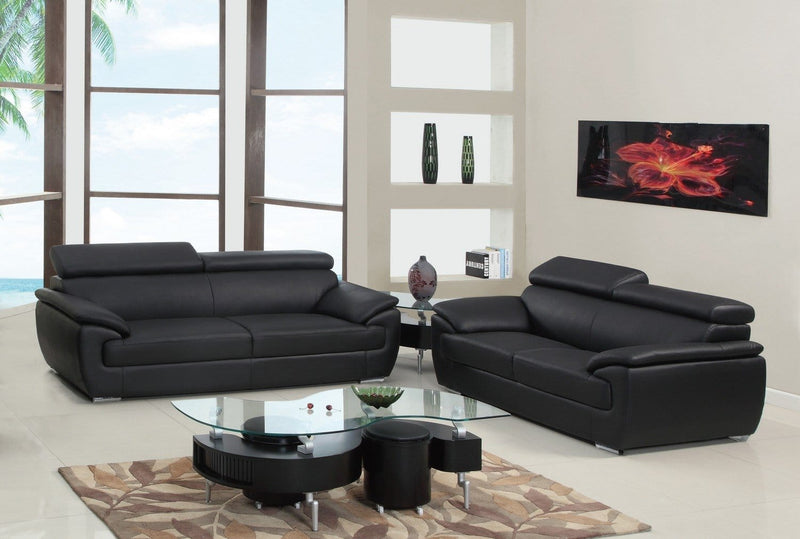 Leather Sofa - 69" X 38" X 32-39" Modern Black Leather Sofa And Loveseat