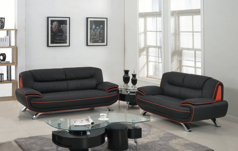 Leather Sofa - 67'' X 35''  X 35'' Modern Black Leather Sofa And Loveseat