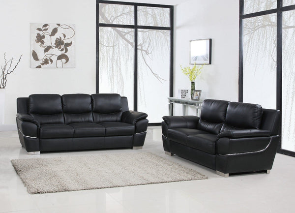 Leather Sofa - 85'' X 34''  X 35'' Modern Black Leather Sofa And Loveseat