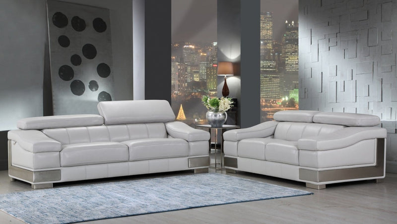 Leather Sofa - 73'' X 43''  X 31'' Modern Light Gray Leather Sofa And Loveseat