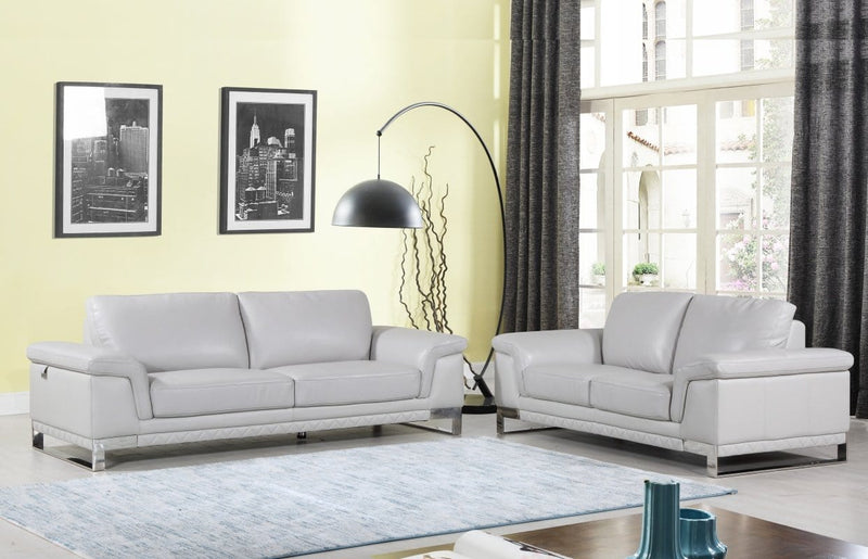 Leather Sofa Set - 73'' X 39''  X 32'' Modern Light Gray Leather Sofa And Loveseat