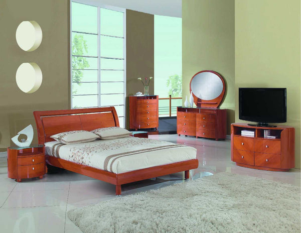 King Beds - 86'' X 91''  X 41'' 4pc Eastern King Modern Cherry High Gloss Bedroom Set