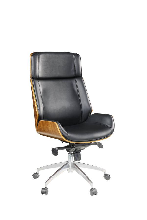 Best Office Chair - 26" X 23" X 49" Black Bonded Leather Walnut Metal Wood Upholstered (Seat) Casters Executive Office Chair