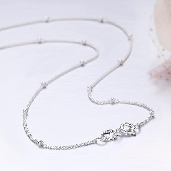 35-80cm Slim Thin Pure 925 Sterling Silver Beads Curb Chain Choker Necklaces Women Girls Jewelry kolye collares collier ketting-35cm-JadeMoghul Inc.