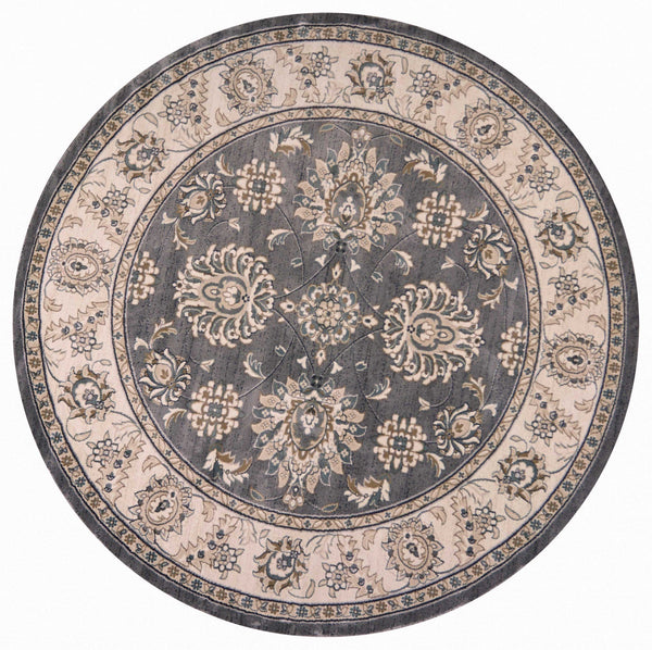 Round Rugs - 7'10" Round Polypropylene Grey/Ivory Area Rug