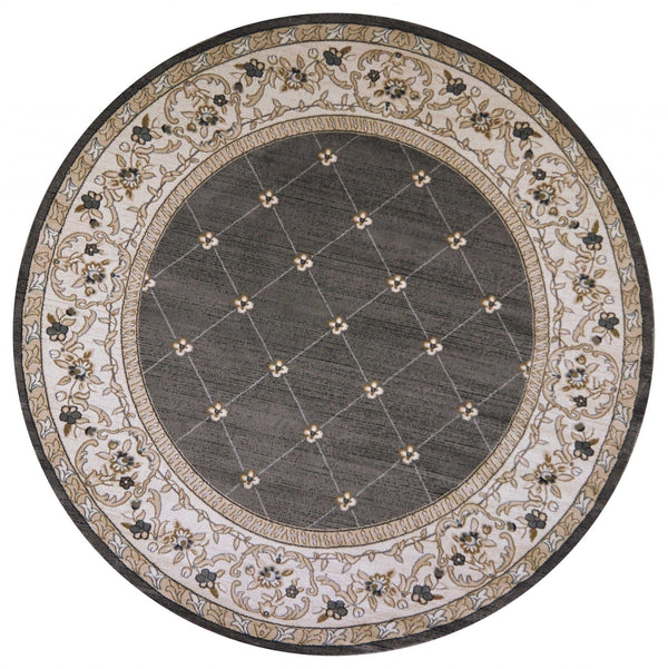 Round Rugs - 7'10" Round Polypropylene Grey/Ivory Area Rug