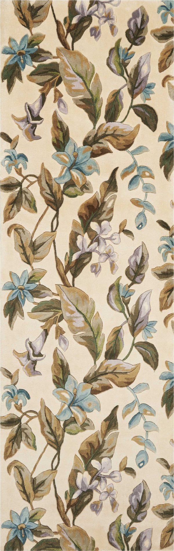Runner Rugs - 2'6" x 8' Runner Wool Ivory/Teal Area Rug
