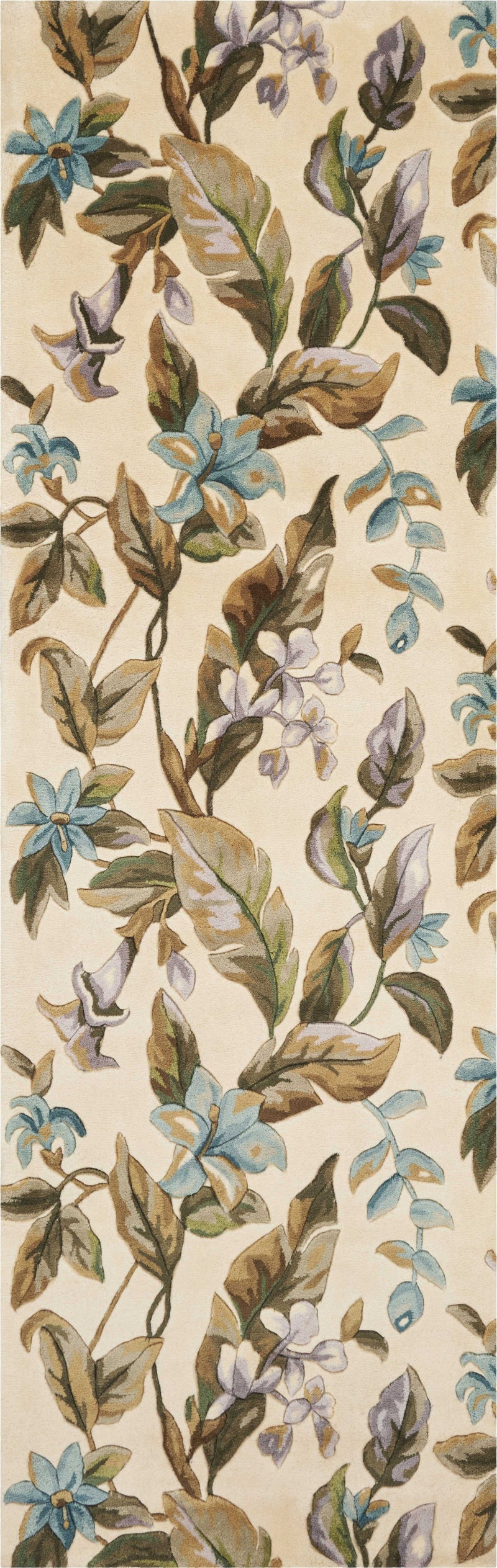 Runner Rugs - 2'6" x 8' Runner Wool Ivory/Teal Area Rug