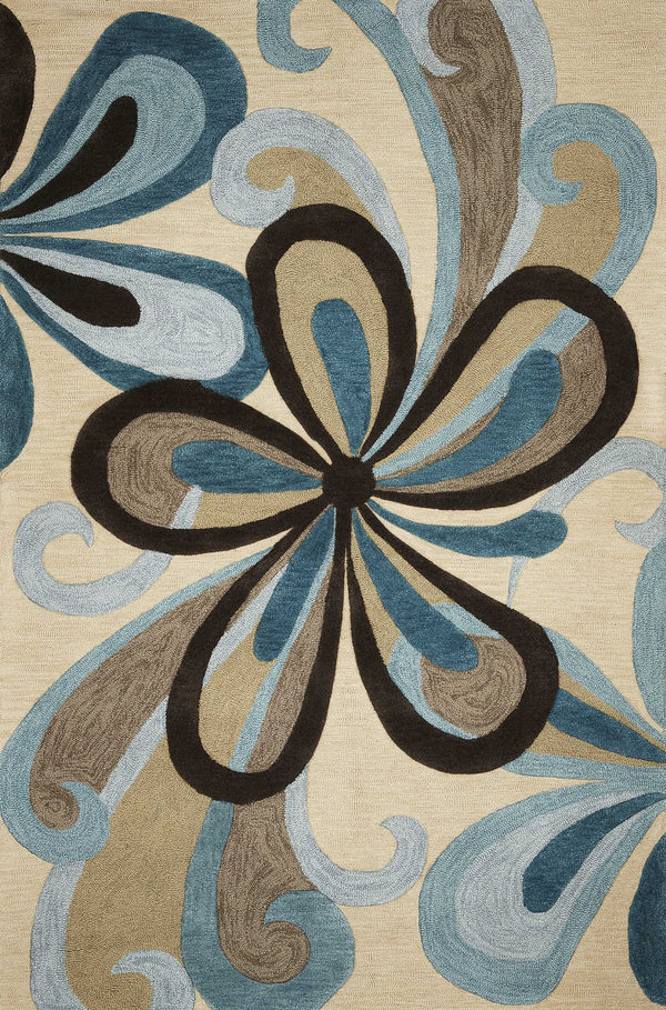 Floor Rug - 5' x 7'6" Polyacrylic Sand/Teal Area Rug
