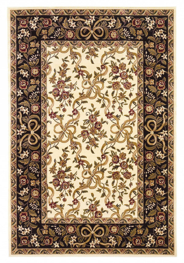 Round Rugs - 7'7" Round Polypropylene Ivory/Black Area Rug