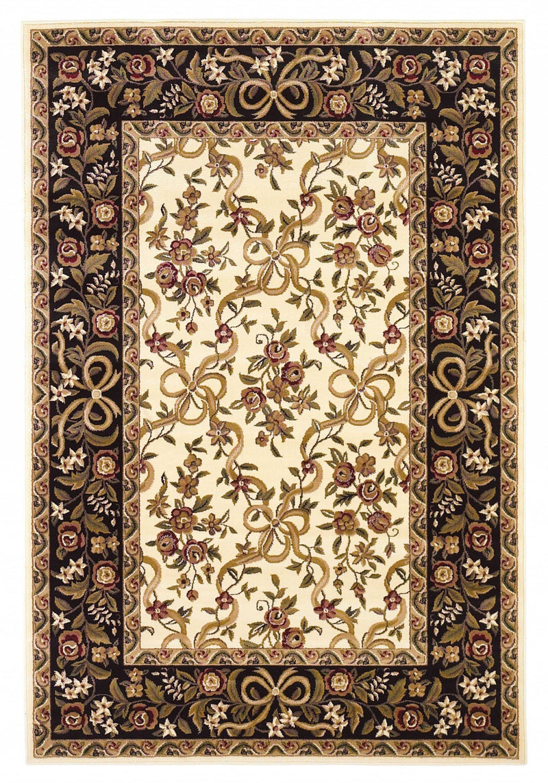 Round Rugs - 7'7" Round Polypropylene Ivory/Black Area Rug