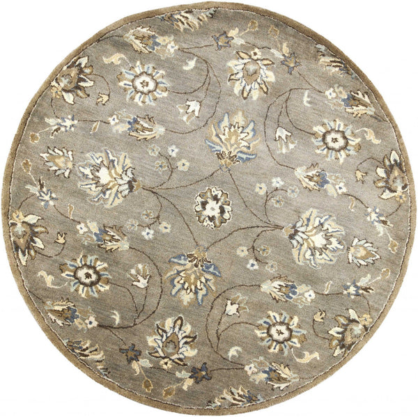 Round Rugs - 5'6" Round Wool Grey Area Rug