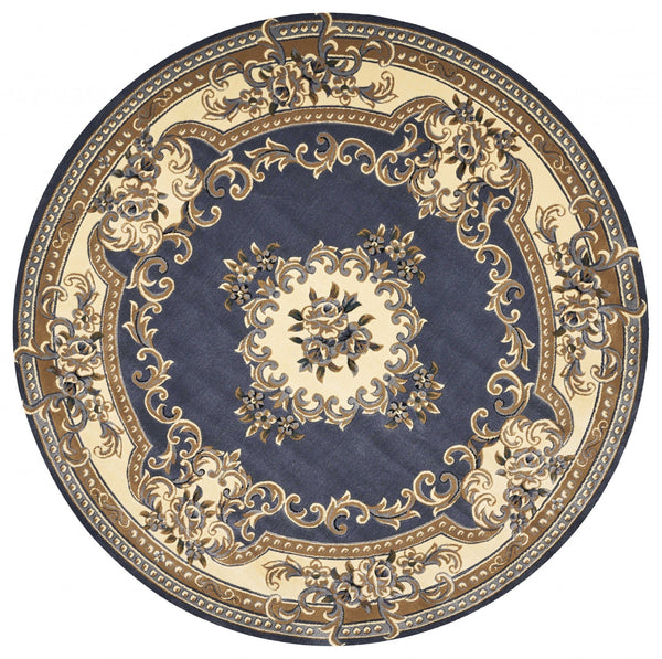 Round Rugs - 7'7" Round Polypropylene Blue Area Rug