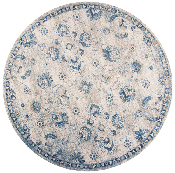Blue and Grey Rug - 7'7" Round Polypropylene Grey/Blue Area Rug