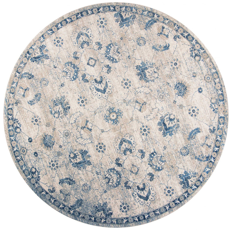 Blue and Grey Rug - 7'7" Round Polypropylene Grey/Blue Area Rug