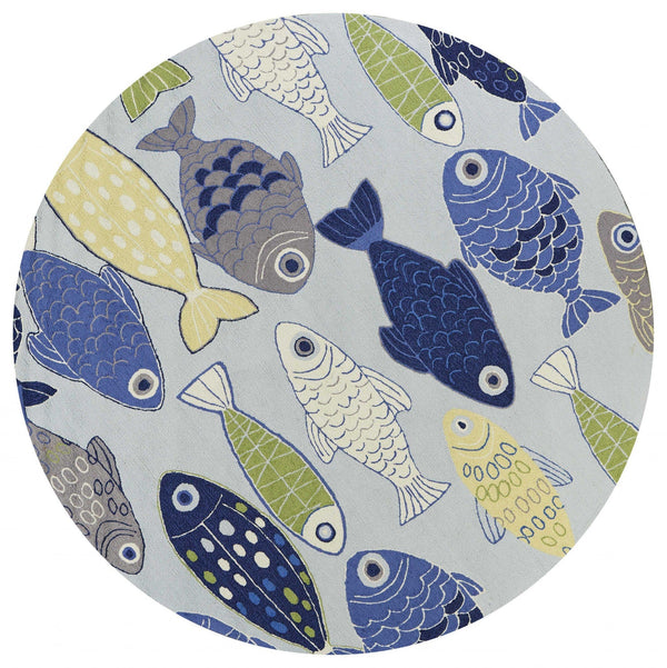 Round Rugs - 7'6" Round Polyester Light Blue Area Rug