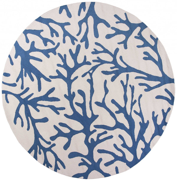Ivory Area Rug - 7'6" x 7'6" Polyester Ivory/Blue Area Rug
